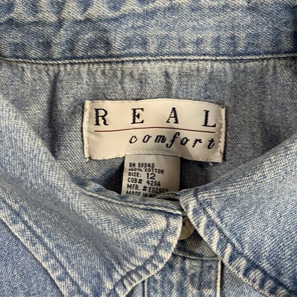 Cottage Denim Western Light Blue Button Down Shirt size 12 - Picture 2 of 4
